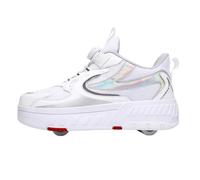 JJDFW - Tenis retráctiles de 4 ruedas para niños, parte superior de malla con cierre giratorio, zapatos 2 en 1 para caminar y patinar, suela gruesa de parte superior baja, negro y blanco