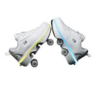 JJDFW - Tenis retráctiles de doble fila para niños, piel perforada y parte superior de malla con cierre de encaje, opciones de caña baja y alta, para caminar y patinar 2 en 1, negro, blanco y naranja