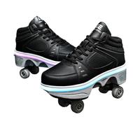 JJDFW - Tenis retráctiles de doble fila para niños, piel perforada y parte superior de malla con cierre de encaje, opciones de caña baja y alta, para caminar y patinar 2 en 1, negro, blanco y naranja