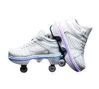 JJDFW - Tenis retráctiles de doble fila para niños, piel perforada y parte superior de malla con cierre de encaje, opciones de caña baja y alta, para caminar y patinar 2 en 1, negro, blanco y naranja