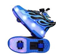 JJDFW - Tenis retráctiles de doble rueda para niños con luces LED, parte superior de malla con diseño de llama, cierre de bloqueo giratorio, suela gruesa media superior para caminar y patinar, rosa