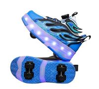 JJDFW - Tenis retráctiles de doble rueda para niños con luces LED, parte superior de malla con diseño de llama, cierre de bloqueo giratorio, suela gruesa media superior para caminar y patinar, rosa