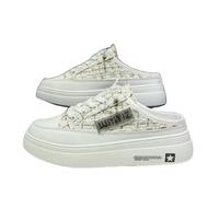 JJDFW - Zapatillas de media caña para mujer, con puntera cerrada, para uso al aire libre, primavera y verano, suela gruesa, sin tacones, color blanco perezoso, Beige mejorado, 36.5 EU