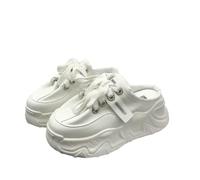 JJDFW - Zapatos casuales de moda para mujer, zapatillas de media arrastre, suela gruesa, zapatos perezosos cómodos con parte superior de goma para uso al aire libre, Versión mejorada blanca, 38.5 EU