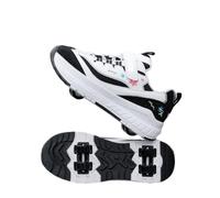 JJDFW - Zapatos de patinaje de malla transpirable con luz LED para niñas, 2 en 1, patines de cuatro ruedas con 4 ruedas desmontables y bordado de flores