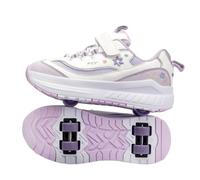 JJDFW - Zapatos de patinaje de malla transpirable con luz LED para niñas, 2 en 1, patines de cuatro ruedas con 4 ruedas desmontables y bordado de flores