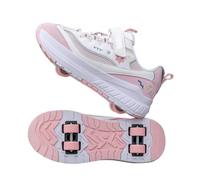 JJDFW - Zapatos de patinaje de malla transpirable con luz LED para niñas, 2 en 1, patines de cuatro ruedas con 4 ruedas desmontables y bordado de flores