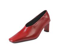 JJDFW - Zapatos de tacón alto y punta cuadrada para mujer, zapatos de oficina, zapatos de fiesta, zapatos de tacón alto suaves, rojo, 36 EU