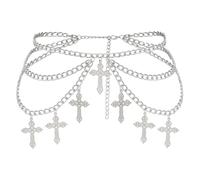 JJDreams Chaîne de taille croisée pour femmes Ceinture gothique punk Chaîne de taille Y2K Bijoux Chaine Ceinture Chaine de Corps pour Robe Jeans, Argent, Metal, No es una piedra preciosa