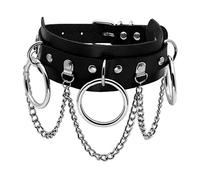 JJDreams - Gargantilla gótica negra con remaches, púas y anilla, de piel sintética, estilo punk, vintage, ajustable, Cuero sintético, Sin piedra preciosa