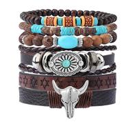 JJDreams Pulsera tribal de cuentas de madera, adecuada para hombres y mujeres, combinada con un colgante de pluma., Madera