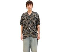 JJEJEFF Tropical AOP Resort Camiseta SS SN, Negro, M