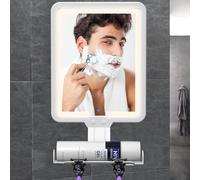 JJhxr Espejo de Ducha antivaho con calefacción, Espejo de Afeitar LED antivaho con 3 Modos de Color, Recargable, para Colgar, Montaje en Pared, Blanco