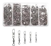 JJiaoLinin Conectadores Emerillones De Pesca, 100 Piezas Barril de Pesca Giratorio, Anillos de Pesca de Barril giratorios con Cierres de Seguridad, with Packaging Box- 5 Tamaño 6# 8# 10# 12# 14#