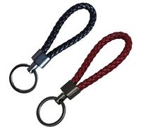JJiaoLinin Llavero Cuero Coche, 2 Piezas Llaveros de Cuero Trenzado, Llavero de Correa Trenzada Hecho a Mano, para Hombre y Mujer, Coche, Moto, Bicicleta y Casa (Negro y Rojo Oscuro)