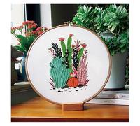 JJJing5 Kits de bordado para adultos, estampado con patrón de planta del desierto, flor, cactus con aros, tela de colores, hilos de punto de cruz, costura para estudiantes, kit de agujas de