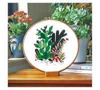 JJJing5 Kits de bordado para adultos, estampado con patrón de planta del desierto, flor, cactus con aros, tela de colores, hilos de punto de cruz, costura para estudiantes, kit de agujas de