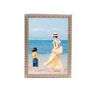 JJJing5 Marco de fotos con memoria Foto tejida vintage del rectángulo metal diseño oro de la luz marco imagen 4x6 forma Regalos de boda para parejas(5 x 7 in)