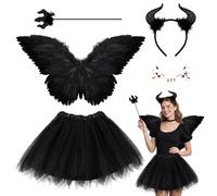 JJKOL Disfraz de ángel de diablo negro para mujer, alas negras, alas de ángel negras, 5 unidades, disfraz de Halloween para mujer, juego de ángeles, alas de ángel negras para Halloween, carnaval