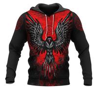 JJLLAZAD Ropa Vikinga Sudadera con Capucha para Hombre Estampado en 3D Tatuaje de Mitología Nórdica Manga Larga Bolsillo de Canguro Odín Sudadera con Capucha Regalos Paganos,Bloody Crow,L