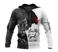 JJLLAZAD Sudadera con capucha de Jesús con estampado realista de león 3D, para otoño, bolsillo grande, cremallera, abrigo Harajuku, Sudadera con capucha color negro león, XXL