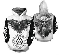 JJLLAZAD Sudadera con Capucha Viking Hombre Impreso en 3D Cuervo Odín Valknut Runas Nórdicas Manga Larga Camisa Casual Regalo para Papá,Hoodie,3XL