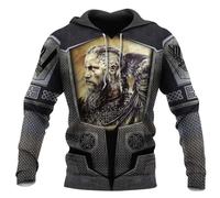 JJLLAZAD Vikingo Ragnar Lodbrok Nudo Celta Armadura Retro Hombres Sudadera con Capucha Suelta Primavera y Otoño de Gran Tamaño Sudadera DW0116,Hoodie,3XL