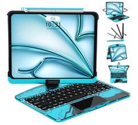 JJM Trackpad multitáctil giratorio de 360°, funda transparente con teclado inalámbrico, soporte magnético para lápices (Y2K azul transparente, iPad Pro de 11 pulgadas (M4))