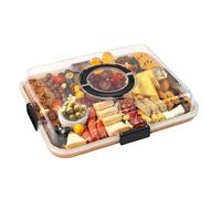 JJoexyfit Tabla de charcutería con tapa transparente y asa, caja de bambú portátil de viaje, tabla de cortar para quesos para aperitivos, charcutería