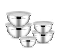 JJoexyfit Tazones para mezclar con tapa, cuencos para mezclar con tapa, juego de 5 ensaladeras de acero inoxidable, cuencos de metal para cocinar, preparar, servir (transparente)