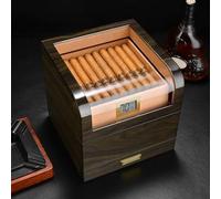 JJoias Humidor De Cigarros, Humidor De Madera De Cedro, Humidor De Mesa De Vidrio Transparente, Kit De Arranque De Cigarros Con Higrómetro De Precisión, Capacidad De 100 Cargos,A