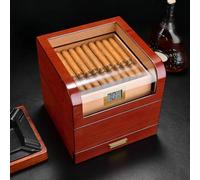 JJoias Humidor De Cigarros, Humidor De Madera De Cedro, Humidor De Mesa De Vidrio Transparente, Kit De Arranque De Cigarros Con Higrómetro De Precisión, Capacidad De 100 Cargos,C
