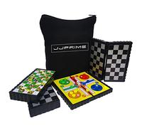JJPRIME - 4 Juegos de Mesa de Viajes clásicos, Divertidos y Divertidos - Damas y escaleras Ajedrez Ludo Mini Juego de Dados magnéticos Juego de Cajas Plegables