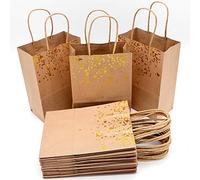 JJQHYC 18 piezas Bolsa de Regalo Bolsa de Papel Kraft con Decoración de Corazón Bronceado y Asas utilisada en Cumpleaños Fiestas Celebraciones de Bodas