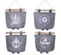 JJQHYC 4 Piezas Bolsas de Almacenamiento Colgantes Estilo Marítimo Organizador Colgante Bolsa para Colgar en la Pared Bolsillos de Pared Bolsa Organizador Gris