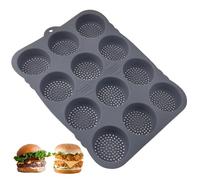 Jjqieosjeog Molde Redondo para Hornear Hamburguesas con 12 Compartimentos de 8 cm de Diámetro Cada Uno, Molde de Silicona para Hornear Hamburguesas, Molde para Hornear Pan (Negro)