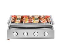 JJsdwin Barbacoa de gas, parrilla de gas de acero inoxidable con 4 placas de acero y quemador, parrilla de gas de mesa para exteriores, balcón, camping, color plateado, tamaño 55,8 x 23,2 cm