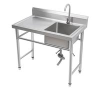 JJsdwin Comercial Independiente Fregadero, Multifunción Lavabo Lavabo Fregadero con 1 lavabo, Independiente Acero Inoxidable Fregadero para Exterior, Interior y Cocina