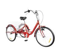 JJsdwin Triciclo de 24 pulgadas para adultos, 6 velocidades, 3 ruedas, con luz, bicicleta para personas mayores, hombre, capacidad de carga de 120 kg, color rojo