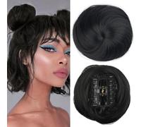 JJstar Mini Moño con Pinza, Extensión de Cabello Sintético Moño Postizo Despeinado, Space Buns Estilo Orejas de Gato, Fácil de Usar para Mujeres y Niñas