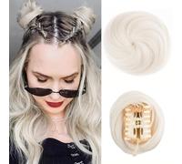 JJstar Mini Moño con Pinza, Extensión de Cabello Sintético Moño Postizo Despeinado, Space Buns Estilo Orejas de Gato, Fácil de Usar para Mujeres y Niñas