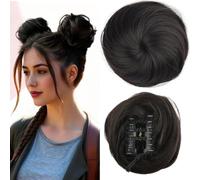 JJstar Mini Moño con Pinza, Extensión de Cabello Sintético Moño Postizo Despeinado, Space Buns Estilo Orejas de Gato, Fácil de Usar para Mujeres y Niñas