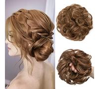 JJstar Moños Postizos, Grande Coleteros Pelo Mujer Postizos de Pelo Natural Rizado Ondulado Postizos Moño y Coletas Extensiones de Cabello, Moño Sintético Despeinado para Mujeres (Castaño medio)