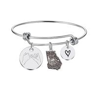 JJTZX Pinky Promise - Pulsera con colgante de mapa de los Estados Unidos, pulsera de larga distancia, mapa del estado, regalo de viaje, Acero inoxidable, No es una piedra preciosa
