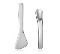 JJUNW 2 espátulas cosméticas, pequeñas espátulas cosméticas de acero inoxidable, reutilizables, mini espátulas de maquillaje de metal para crema facial, máscara facial, lociones hidratantes (plata 2)