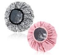 JJUNW 2 tapones de doble capa para acondicionamiento profundo, tapones de calor para el cabello de aluminio reutilizables para tratamientos capilares, uso doméstico y salón de belleza (rosa + rayas)