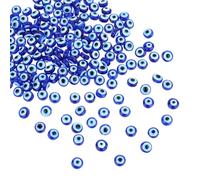 JJUNW 200 piezas de cuentas Ojo del Mal, 6mm de cuentas de resina hechas a mano, cuentas planas redondas de Ojo del Mal para enhebrar, espaciadores, cuentas sueltas para hacer pulseras, collares