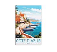 JJUPUV Cote Dazur - Póster de viaje vintage de Francia para pared, lienzo para sala de estar, decoración de dormitorio, obras de arte de 60 x 90 cm