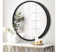 JJUUYOU Espejo circular con marco negro para baño, 40 cm, espejo de pared redondo para baño, marco de metal, espejos modernos para sala de estar decorativo