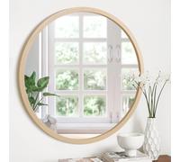 JJUUYOU Espejo circular redondo montado en la pared con marco de madera de 50 cm, espejos circulares para maquillaje de pared, baño, dormitorio, sala de estar, entrada, dorado